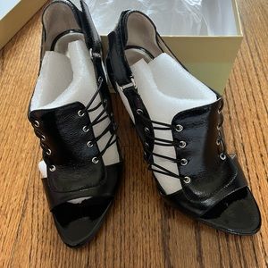 Michael Kors Jillian black open toe strappy corset heels